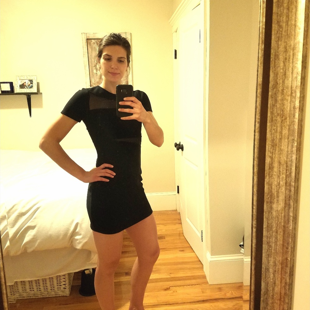 Express black mini dress with sheer cutouts